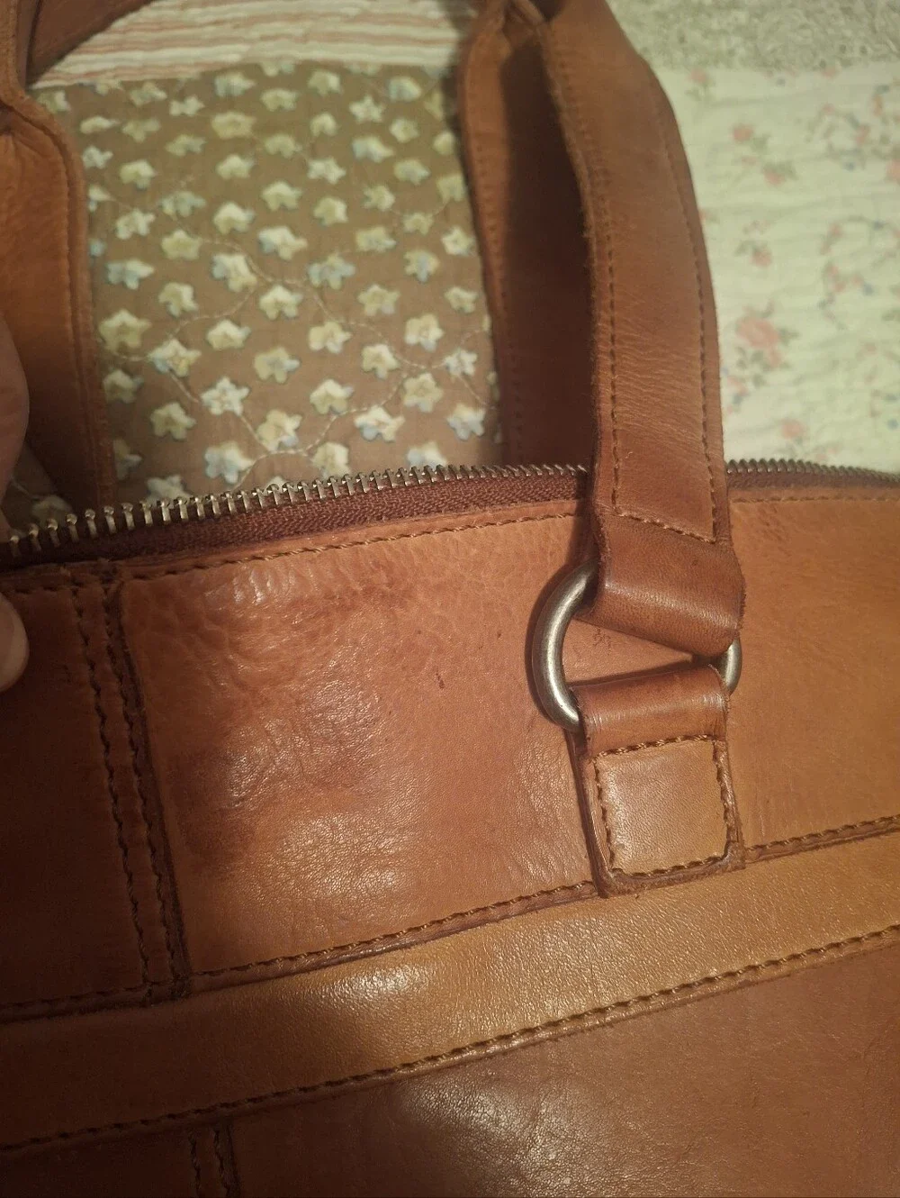 Tan Leather Woven-Accent Womens Computer Or Tote Bag